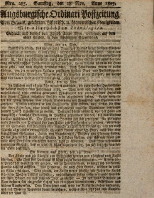 Augsburgische Ordinari Postzeitung von Staats-, gelehrten, historisch- u. ökonomischen Neuigkeiten (Augsburger Postzeitung) Samstag 28. November 1807