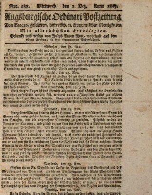 Augsburgische Ordinari Postzeitung von Staats-, gelehrten, historisch- u. ökonomischen Neuigkeiten (Augsburger Postzeitung) Mittwoch 2. Dezember 1807