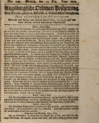 Augsburgische Ordinari Postzeitung von Staats-, gelehrten, historisch- u. ökonomischen Neuigkeiten (Augsburger Postzeitung) Montag 14. Dezember 1807