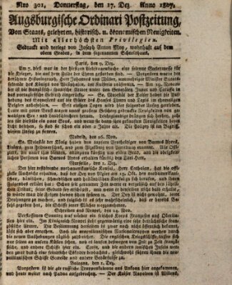 Augsburgische Ordinari Postzeitung von Staats-, gelehrten, historisch- u. ökonomischen Neuigkeiten (Augsburger Postzeitung) Donnerstag 17. Dezember 1807