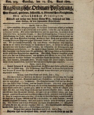 Augsburgische Ordinari Postzeitung von Staats-, gelehrten, historisch- u. ökonomischen Neuigkeiten (Augsburger Postzeitung) Samstag 19. Dezember 1807