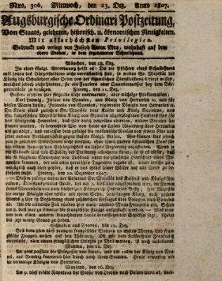 Augsburgische Ordinari Postzeitung von Staats-, gelehrten, historisch- u. ökonomischen Neuigkeiten (Augsburger Postzeitung) Mittwoch 23. Dezember 1807