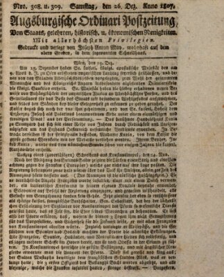 Augsburgische Ordinari Postzeitung von Staats-, gelehrten, historisch- u. ökonomischen Neuigkeiten (Augsburger Postzeitung) Samstag 26. Dezember 1807