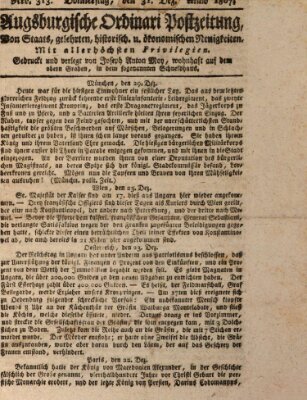 Augsburgische Ordinari Postzeitung von Staats-, gelehrten, historisch- u. ökonomischen Neuigkeiten (Augsburger Postzeitung) Donnerstag 31. Dezember 1807