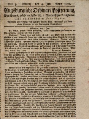 Augsburgische Ordinari Postzeitung von Staats-, gelehrten, historisch- u. ökonomischen Neuigkeiten (Augsburger Postzeitung) Montag 4. Januar 1808