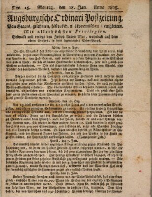 Augsburgische Ordinari Postzeitung von Staats-, gelehrten, historisch- u. ökonomischen Neuigkeiten (Augsburger Postzeitung) Montag 18. Januar 1808