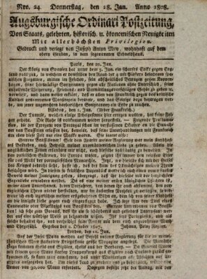 Augsburgische Ordinari Postzeitung von Staats-, gelehrten, historisch- u. ökonomischen Neuigkeiten (Augsburger Postzeitung) Donnerstag 28. Januar 1808