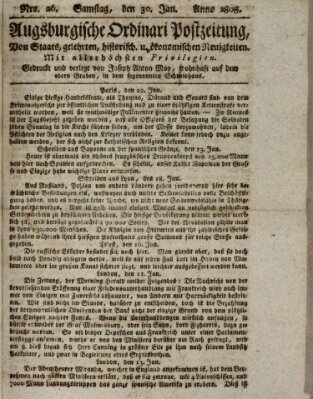 Augsburgische Ordinari Postzeitung von Staats-, gelehrten, historisch- u. ökonomischen Neuigkeiten (Augsburger Postzeitung) Samstag 30. Januar 1808