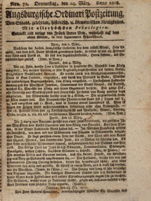 Augsburgische Ordinari Postzeitung von Staats-, gelehrten, historisch- u. ökonomischen Neuigkeiten (Augsburger Postzeitung) Donnerstag 24. März 1808