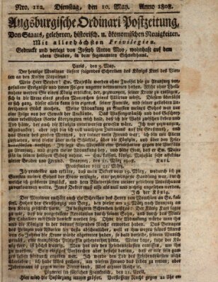 Augsburgische Ordinari Postzeitung von Staats-, gelehrten, historisch- u. ökonomischen Neuigkeiten (Augsburger Postzeitung) Dienstag 10. Mai 1808