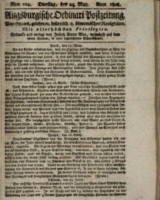 Augsburgische Ordinari Postzeitung von Staats-, gelehrten, historisch- u. ökonomischen Neuigkeiten (Augsburger Postzeitung) Dienstag 24. Mai 1808