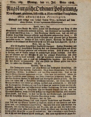 Augsburgische Ordinari Postzeitung von Staats-, gelehrten, historisch- u. ökonomischen Neuigkeiten (Augsburger Postzeitung) Montag 11. Juli 1808