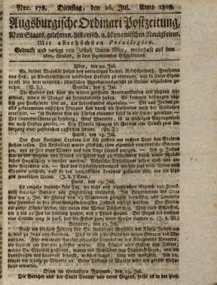 Augsburgische Ordinari Postzeitung von Staats-, gelehrten, historisch- u. ökonomischen Neuigkeiten (Augsburger Postzeitung) Dienstag 26. Juli 1808