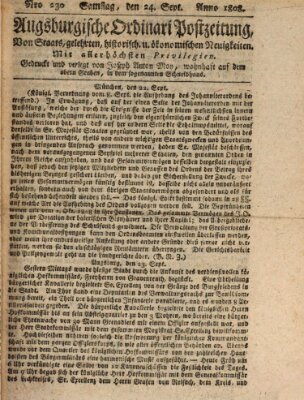 Augsburgische Ordinari Postzeitung von Staats-, gelehrten, historisch- u. ökonomischen Neuigkeiten (Augsburger Postzeitung) Samstag 24. September 1808