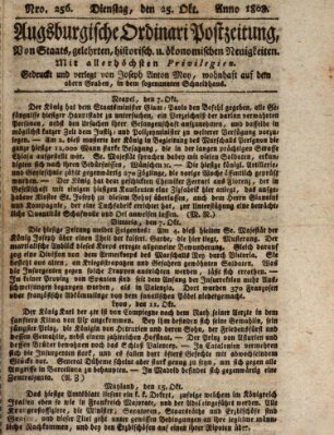 Augsburgische Ordinari Postzeitung von Staats-, gelehrten, historisch- u. ökonomischen Neuigkeiten (Augsburger Postzeitung) Dienstag 25. Oktober 1808