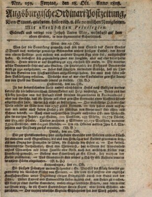 Augsburgische Ordinari Postzeitung von Staats-, gelehrten, historisch- u. ökonomischen Neuigkeiten (Augsburger Postzeitung) Freitag 28. Oktober 1808