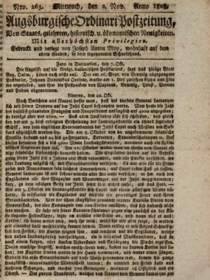 Augsburgische Ordinari Postzeitung von Staats-, gelehrten, historisch- u. ökonomischen Neuigkeiten (Augsburger Postzeitung) Mittwoch 2. November 1808