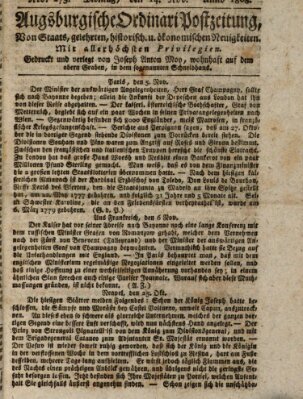 Augsburgische Ordinari Postzeitung von Staats-, gelehrten, historisch- u. ökonomischen Neuigkeiten (Augsburger Postzeitung) Montag 14. November 1808