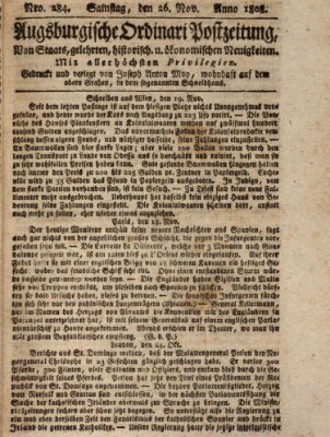 Augsburgische Ordinari Postzeitung von Staats-, gelehrten, historisch- u. ökonomischen Neuigkeiten (Augsburger Postzeitung) Samstag 26. November 1808