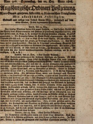 Augsburgische Ordinari Postzeitung von Staats-, gelehrten, historisch- u. ökonomischen Neuigkeiten (Augsburger Postzeitung) Donnerstag 22. Dezember 1808