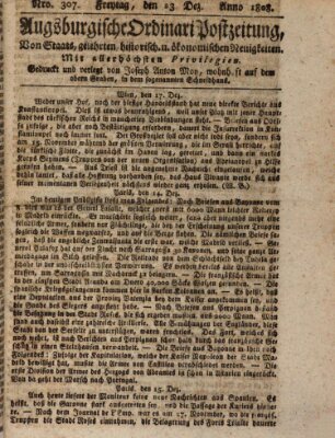 Augsburgische Ordinari Postzeitung von Staats-, gelehrten, historisch- u. ökonomischen Neuigkeiten (Augsburger Postzeitung) Freitag 23. Dezember 1808