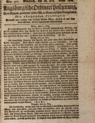 Augsburgische Ordinari Postzeitung von Staats-, gelehrten, historisch- u. ökonomischen Neuigkeiten (Augsburger Postzeitung) Mittwoch 28. Dezember 1808