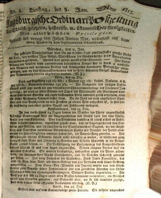 Augsburgische Ordinari Postzeitung von Staats-, gelehrten, historisch- u. ökonomischen Neuigkeiten (Augsburger Postzeitung) Dienstag 5. Januar 1813