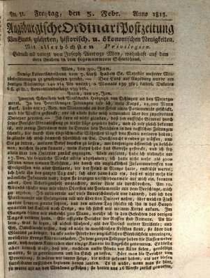 Augsburgische Ordinari Postzeitung von Staats-, gelehrten, historisch- u. ökonomischen Neuigkeiten (Augsburger Postzeitung) Freitag 5. Februar 1813