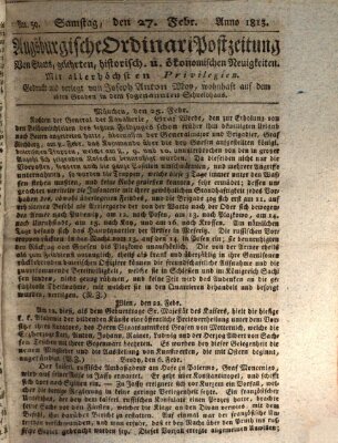 Augsburgische Ordinari Postzeitung von Staats-, gelehrten, historisch- u. ökonomischen Neuigkeiten (Augsburger Postzeitung) Samstag 27. Februar 1813