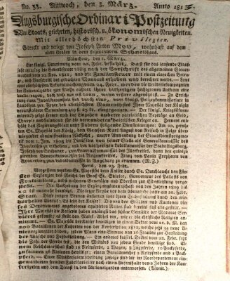 Augsburgische Ordinari Postzeitung von Staats-, gelehrten, historisch- u. ökonomischen Neuigkeiten (Augsburger Postzeitung) Freitag 5. März 1813