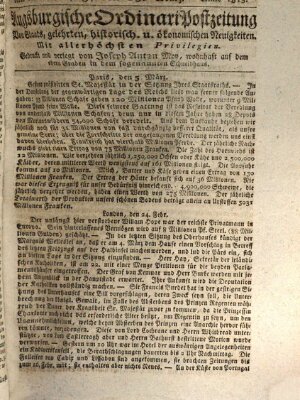 Augsburgische Ordinari Postzeitung von Staats-, gelehrten, historisch- u. ökonomischen Neuigkeiten (Augsburger Postzeitung) Samstag 13. März 1813