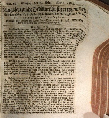 Augsburgische Ordinari Postzeitung von Staats-, gelehrten, historisch- u. ökonomischen Neuigkeiten (Augsburger Postzeitung) Samstag 20. März 1813