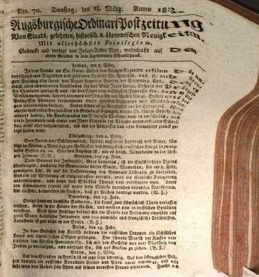 Augsburgische Ordinari Postzeitung von Staats-, gelehrten, historisch- u. ökonomischen Neuigkeiten (Augsburger Postzeitung) Dienstag 23. März 1813