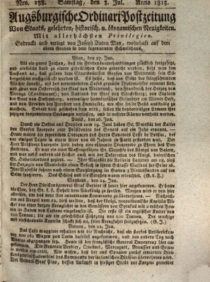 Augsburgische Ordinari Postzeitung von Staats-, gelehrten, historisch- u. ökonomischen Neuigkeiten (Augsburger Postzeitung) Samstag 3. Juli 1813