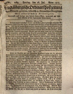 Augsburgische Ordinari Postzeitung von Staats-, gelehrten, historisch- u. ökonomischen Neuigkeiten (Augsburger Postzeitung) Freitag 16. Juli 1813