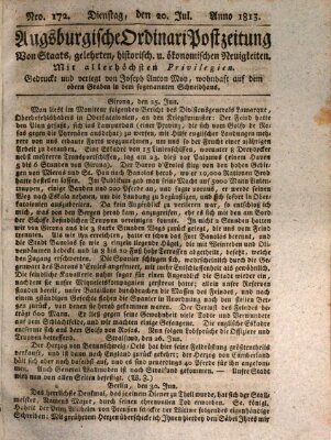 Augsburgische Ordinari Postzeitung von Staats-, gelehrten, historisch- u. ökonomischen Neuigkeiten (Augsburger Postzeitung) Dienstag 20. Juli 1813