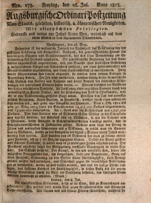 Augsburgische Ordinari Postzeitung von Staats-, gelehrten, historisch- u. ökonomischen Neuigkeiten (Augsburger Postzeitung) Freitag 23. Juli 1813