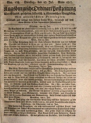 Augsburgische Ordinari Postzeitung von Staats-, gelehrten, historisch- u. ökonomischen Neuigkeiten (Augsburger Postzeitung) Dienstag 27. Juli 1813