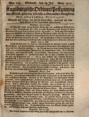 Augsburgische Ordinari Postzeitung von Staats-, gelehrten, historisch- u. ökonomischen Neuigkeiten (Augsburger Postzeitung) Mittwoch 28. Juli 1813