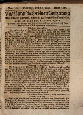 Augsburgische Ordinari Postzeitung von Staats-, gelehrten, historisch- u. ökonomischen Neuigkeiten (Augsburger Postzeitung) Samstag 21. August 1813