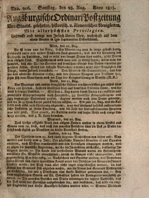 Augsburgische Ordinari Postzeitung von Staats-, gelehrten, historisch- u. ökonomischen Neuigkeiten (Augsburger Postzeitung) Samstag 28. August 1813