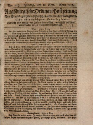 Augsburgische Ordinari Postzeitung von Staats-, gelehrten, historisch- u. ökonomischen Neuigkeiten (Augsburger Postzeitung) Freitag 10. September 1813