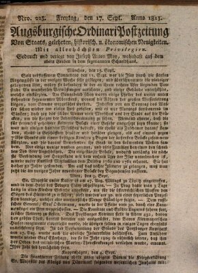 Augsburgische Ordinari Postzeitung von Staats-, gelehrten, historisch- u. ökonomischen Neuigkeiten (Augsburger Postzeitung) Freitag 17. September 1813