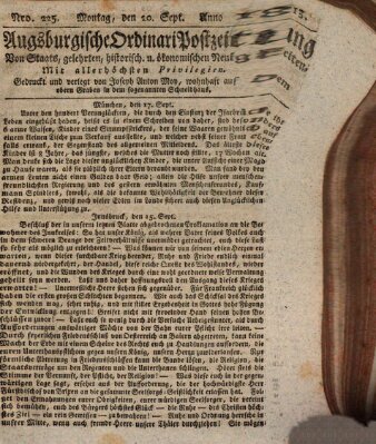 Augsburgische Ordinari Postzeitung von Staats-, gelehrten, historisch- u. ökonomischen Neuigkeiten (Augsburger Postzeitung) Montag 20. September 1813