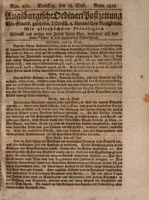 Augsburgische Ordinari Postzeitung von Staats-, gelehrten, historisch- u. ökonomischen Neuigkeiten (Augsburger Postzeitung) Samstag 25. September 1813