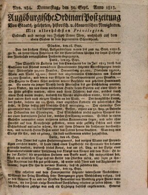 Augsburgische Ordinari Postzeitung von Staats-, gelehrten, historisch- u. ökonomischen Neuigkeiten (Augsburger Postzeitung) Donnerstag 30. September 1813