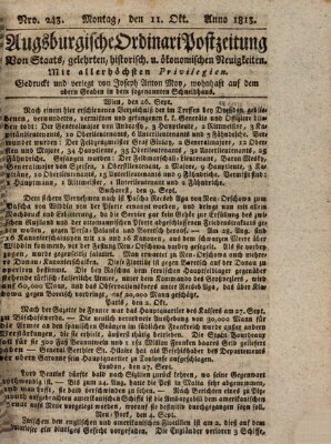 Augsburgische Ordinari Postzeitung von Staats-, gelehrten, historisch- u. ökonomischen Neuigkeiten (Augsburger Postzeitung) Montag 11. Oktober 1813