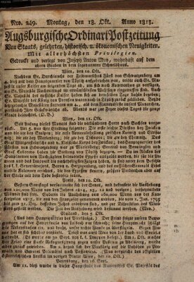 Augsburgische Ordinari Postzeitung von Staats-, gelehrten, historisch- u. ökonomischen Neuigkeiten (Augsburger Postzeitung) Montag 18. Oktober 1813