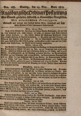 Augsburgische Ordinari Postzeitung von Staats-, gelehrten, historisch- u. ökonomischen Neuigkeiten (Augsburger Postzeitung) Montag 29. November 1813