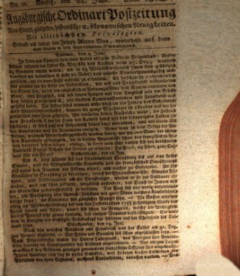 Augsburgische Ordinari Postzeitung von Staats-, gelehrten, historisch- u. ökonomischen Neuigkeiten (Augsburger Postzeitung) Montag 24. Januar 1814